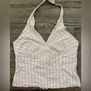 Rave Pink Tan Smocked Tie Front Tank Top